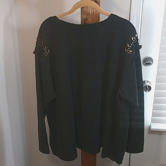 Lane Bryant Black Long Lined Modest Womens Beaded Long Sleeves Blouse Size 22/24 - Picture 2 of 8